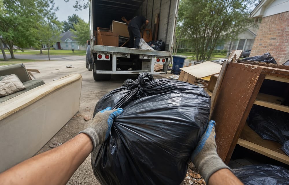 Junk removal cleanup service loading debris